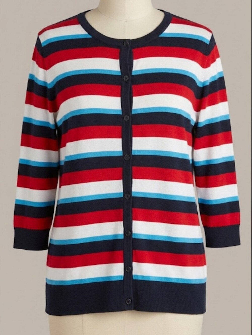 CJ BANKS RED, WHITE & BLUE STRIPED BUTTON UP CARDIGAN Size 2XL PATRIOTIC - Picture 1 of 5
